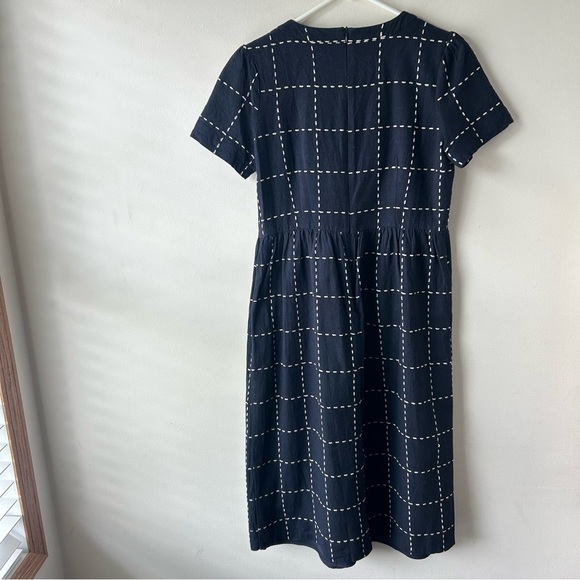 Navy and ivory windowpane grid print midi knee length dress - Picture 12 of 12